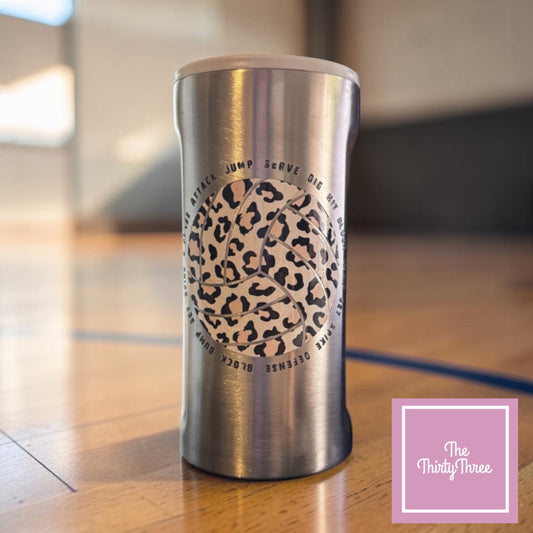 Leopard Print Volleyball Slim Can Koozie